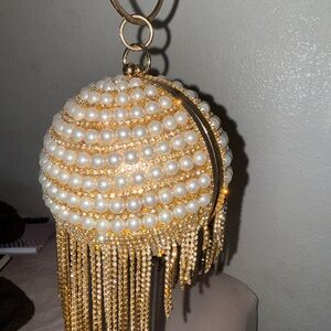 Elegant Gold and Cream Beaded Evening Bag